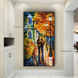 Hand Painted Oil Painting Abstract Knife Painting Couple Love Walking Canvas Modern Bedroom