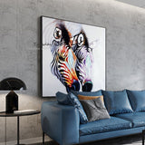 Hand Painted Modern Abstract Animal Two Zebras Oil Painting On Canvas Wall Arts for Kid's Room