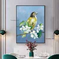 Bird On branch With Flower Oil Painting On Canvas Hand Painted As