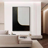 Hand Painted Black White Textured Oil Painting Gold Foil Canvas Minimalist Oversize Abstract Painting As