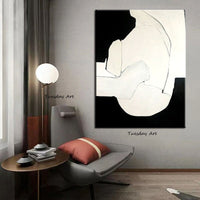 Hand Painted Oil Paintings Modern Black and White Lines Abstract Canvass Bedroom