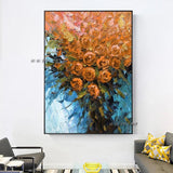 Hand Painted Abstract Beautiful Flowers On Canvas-Plant Wall Art Painting For Bedroom