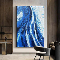 Abstract Hand Painted Modern Blue Atmospheric Oil Canvas Painting