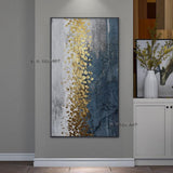 Hand Painted Oil Abstract Painting Modern Blue and White Gold Leaf On Canvas Office s