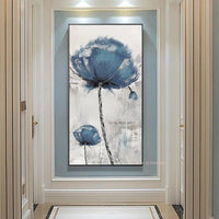 Hand Painted Abstract Canvas Painting Wall Art Blue and White Modern Flower For Office Room Abstr