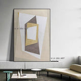 Hand Painted Modern Beige Geometric Abstract On Canvas Wall Art