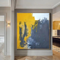 Black And Yellow Abstract Oil Painting Hand Painted Modern On Canvas