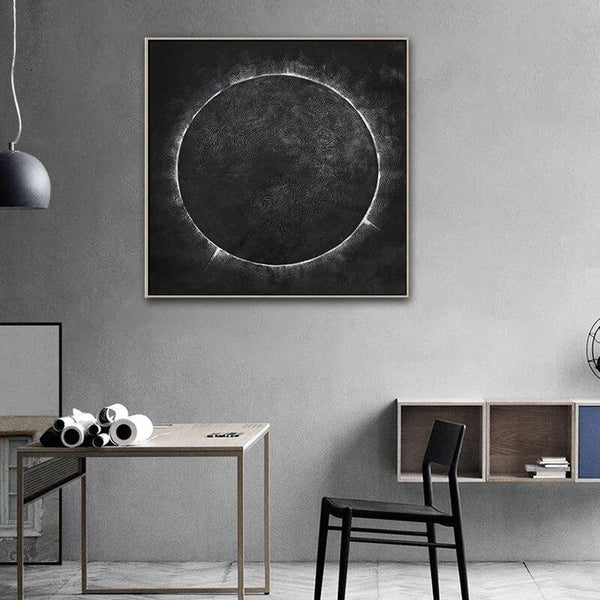 Hand Painted Black White Circle Oil Painting Wall Art Abstract Art On Canvas Abstract Painting