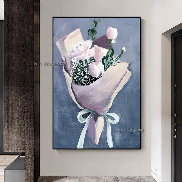 Arrival Flowers Abstract Hand Painted Painting Of Beautiful Bouquets Wall Art On Canvas