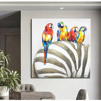 Hand Painted Oil Paintings Animals Parrot Zebra Abstract Wall Art Canvas Home Children's Room Decoration