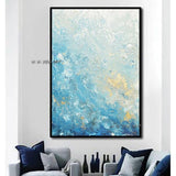 Acrylic Painting Abstract Modern Blue Fluid Painting For Wall Hand Drawn On Canvas