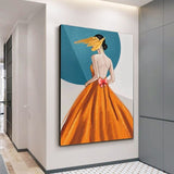 Modern Abstract Woman In Orange Yellow Dress Hand Painted Canvas Painting Decor