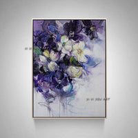 Hand Painted White Green Purple Flower Abstract Oil Paintings On Canvas Hand Painted Thick Textured Wall Art