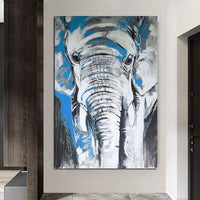 Hand Painted Oil Painting Retro Animal Elephant Abstract Wall Arts