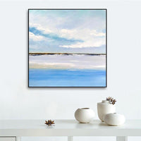 Hand Painted Natural Sunset Blue Sky Cloud Lake Landscape Canvas Painting Abstract