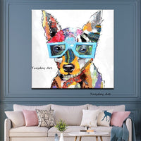 Hand Painted Oil Painting Animals Wearing Glasses Dog Colorful Abstract Home Children's Room