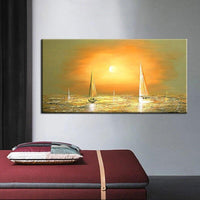 Hand Painted Simple Yellow Sea View Boat Oil Painting Fors Decoration Canvas Art