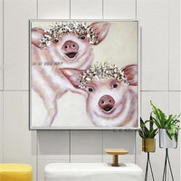 Modern Cartoon Art Hand Painted Canvas Oil Paintings Pig Painting Abstract Animal Wall Art Kids Room