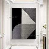 Hand Painted Black and White Abstract Geometric Modern Minimalist Hallway Corridorative Painting