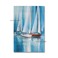 Hand Painted Sailboats Canvas Art Hand Painted Beautiful Abstract Blue Ocean Seascape Oil Paintings