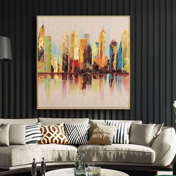 Abstract Colorful Building Painting Hand Painted Oil Painting On Canvas Hand Painted Modern Wall Art Painting For Home Decor