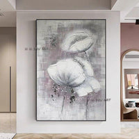 art Hand Painted Flower paintings Retro Canvas Modern Dining Hall Restaurant Mural Lotus