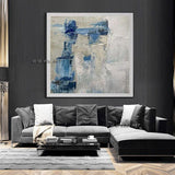 Blue and White Modern Hand Painted Abstract Wall Art Decorative Office