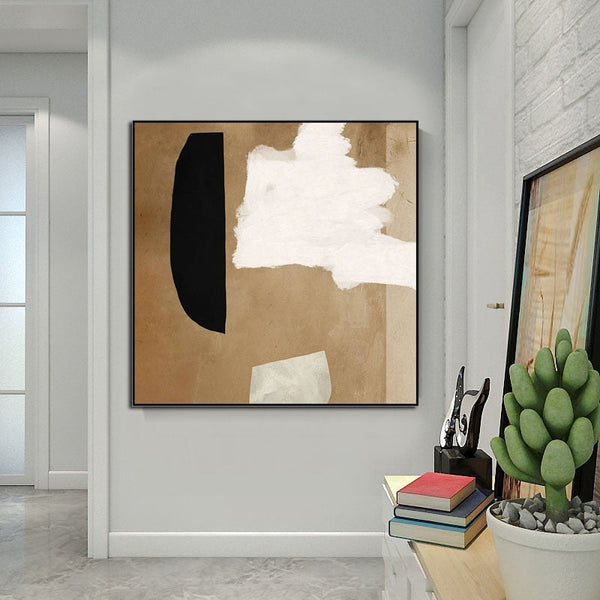 Hand Painted Oil Painting Modern Simple Brown Black White Abstract On Canvas Wall Arts Room