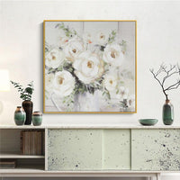 Hand Painted Abstract White Flower Canvas Painting Modern Luxury Huge