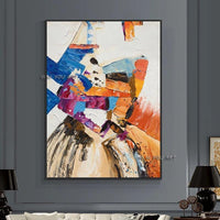 Hand Painted Abstract Orange Blue On Canvas Beautiful Abstract Painting For Bedroom