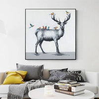 Children Room Hand Painted Decor Cartoon Deer Wall Canvas Oil Painting Modern Animal Painting