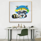 Hand Painted Modern Cartoon Animal Oil Painting on Canvas Abstract Raccoon for Children Room As