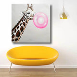 Hand Painted Pink Bubble Giraffe Oil Painting Animal Nursery Canvas Painting Child Kids Baby Room Decor