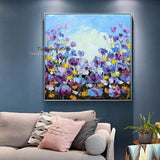 Hand Painted Landscape Oil Painting Purple Flower Abstract CanvasPainting Wall Art Decor