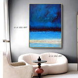 Hand Painted Abstract Wall Art Blue Style Seascape Minimalist Modern On Canvas Decorative