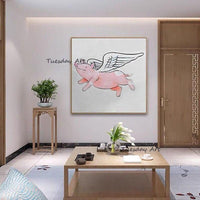 Art Hand Painted Canvas Oil Paintings Cute Little Pig Modern Abstract Animal Wall Art Kid's Room