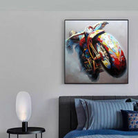 Art Hand Painted on Canvas Cool Motorcycle Oil Painting Modern Motorbike Abstract Wall Decor