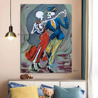 Hand Painted Modern dancing couple Skeleton Mexico Day of the Dead Wall Art for