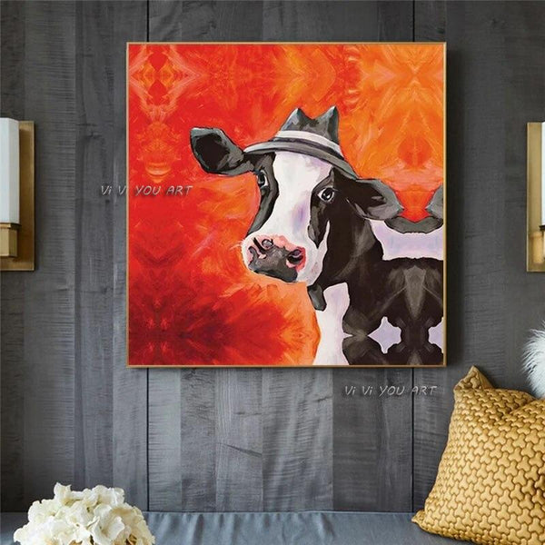 Hand Painted Pop Art Water Color Cow Oil Paintings On Canvas Modern Animal Cows