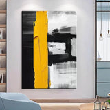 Hand Painted Abstract Oil Paintings Simple Black White Grey Yellow Canvas Modern