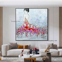 Abstract Canvas Hand Painted Oil Painting Dancing Girl Modern Wall Art Decoration Nordic