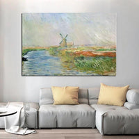 Hand Painted Monet Field of Tulips in Holland 1886 Classic Abstract Landscape Wall Art Oil Painting Room Decoration