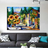 Hand Painted Abstract Landscape Oil Painting Sunflower House Abstract On Canvas Arts Home Wall