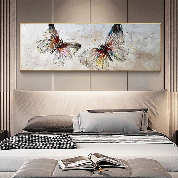 Hand Painted Animal Oil Painting Vintage Butterfly Abstract On Canvas Home Room