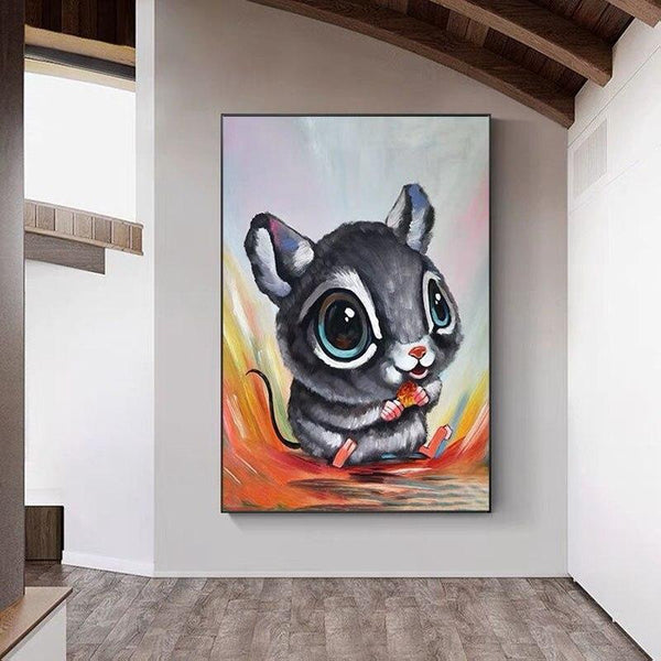 Hand Painted Funny Animal Lovely Hamster Oil Painting on Canvas Painting for Kid Room As