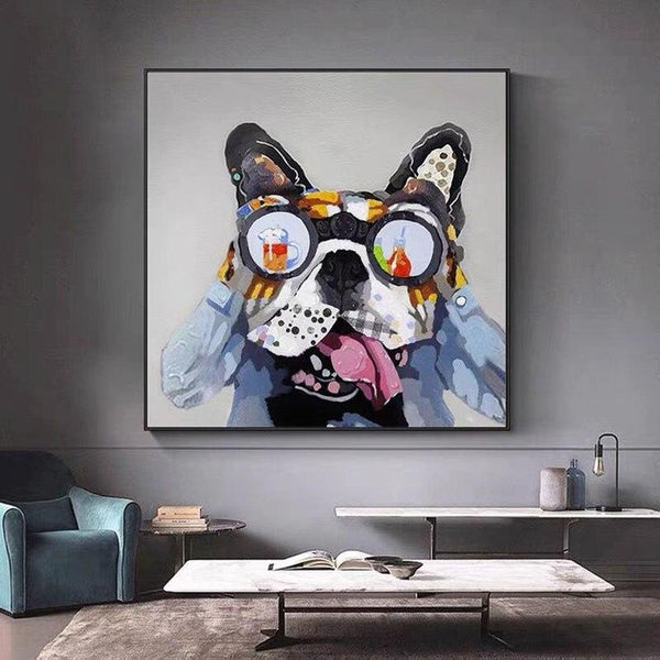 Graffiti Colorful Animal Dog Canvas Hand Painted Oil Painting French Bulldog Abstract Wall Art Canvas