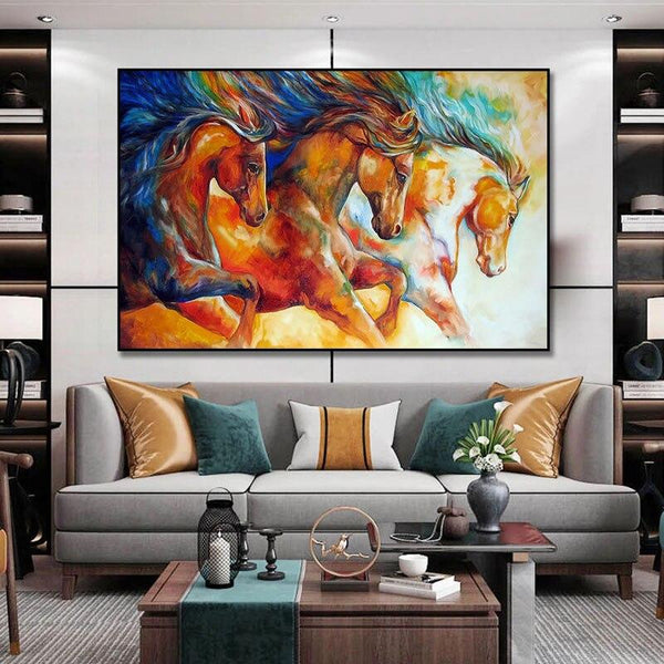 Hand-Painted Hand Painted Oil Painting Modern Classic Cool Stallion Abstracts Home Painting