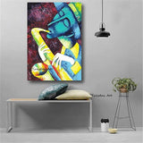 Hand Painted Art Oil Painting Modern Blowing Horn Characters Abstract Canvas For Homes