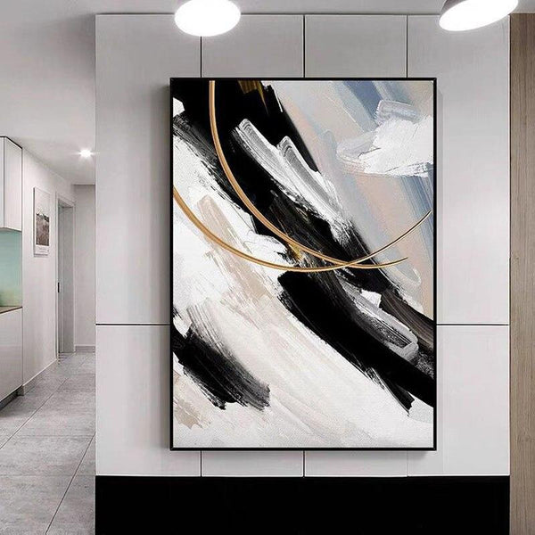 Black And White Gold Foil Hand-Painted Abstract Modern Posters Oil Painting On Canvas In Decor As