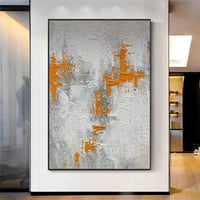 Hand Painted Abstract Orange and White Minimalist Modern On Canvas Decorative For Living